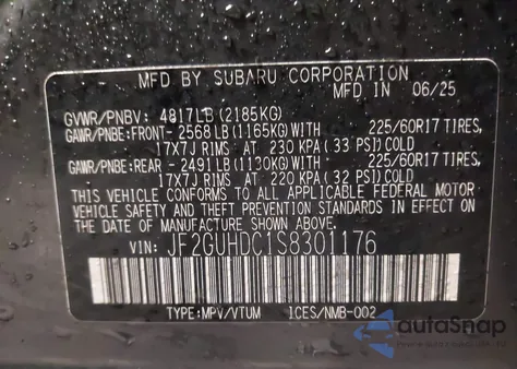 2025 Subaru Crosstrek Premium z USA, uszkodzony, nr VIN JF2GUHDC1S8301176